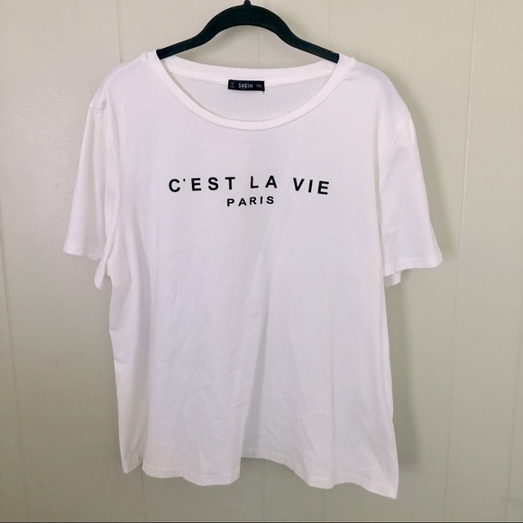 SHEIN Tops - SHEIN White Graphic French T-Shirt